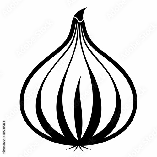 Black and White Garlic Bulb Illustration – Simple Outline Drawing with Textured Cloves