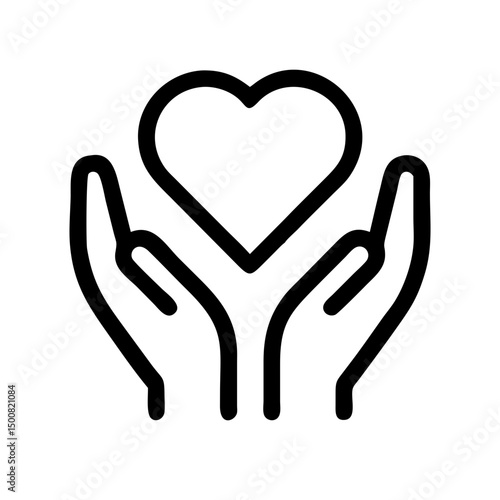 Vector icon two hands holding, embracing heart on transparent background, symbolizing care and love.