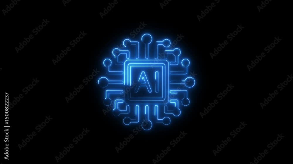Glowing neon ai circuit board animation technology concept on black background Glowing neon ai circuit board animation technology concept on black background
