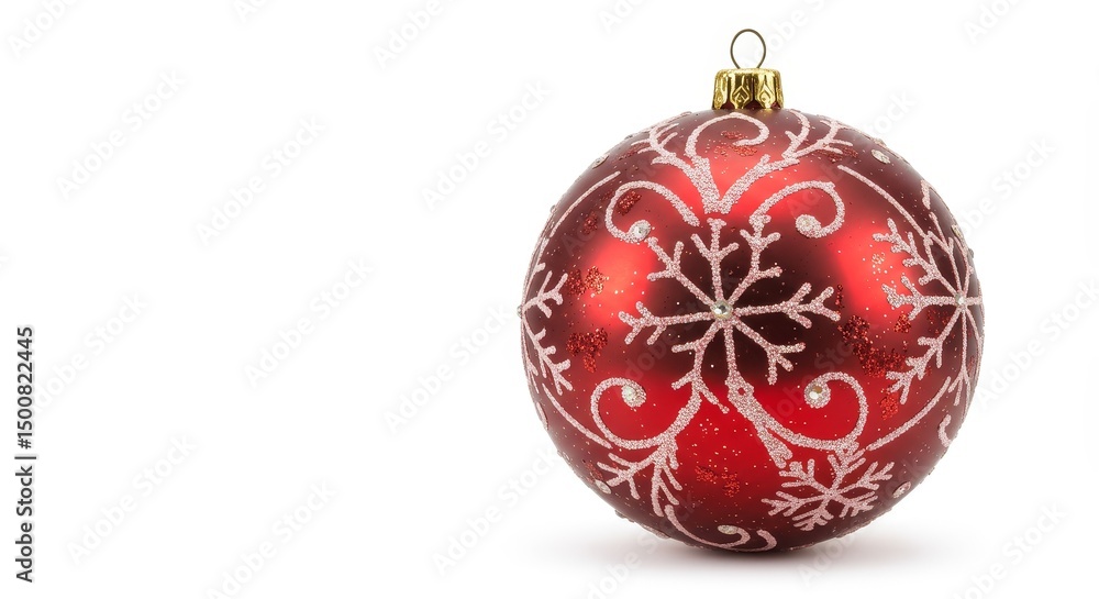 Photo of Red Christmas Ornament with Snowflake Pattern Isolated on White Photo of Red Christmas Ornament with Snowflake Pattern Isolated on White