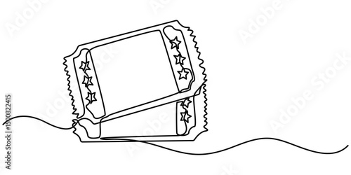 cinema Ticket continuous one line drawing, Ticket Single Line Icon, Single continuous line drawing of ticket. one line draw design graphic vector illustration, Cinema tickets seamless texture.        