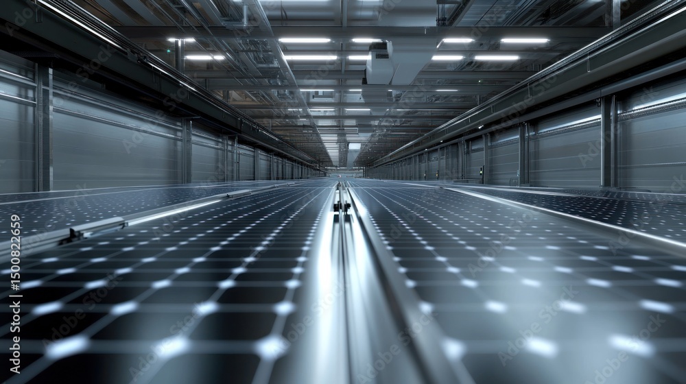 Fototapeta premium Solar panel production line modern industrial facility interior