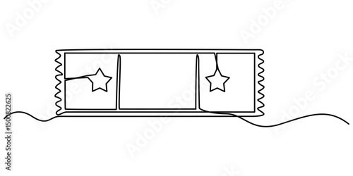 cinema Ticket continuous one line drawing, Ticket Single Line Icon, Single continuous line drawing of ticket. one line draw design graphic vector illustration, Cinema tickets seamless texture.        