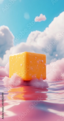 Yellow Cube with Cloud Sea, and Sky.