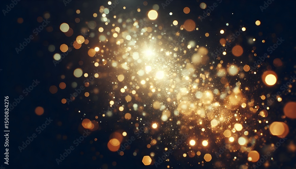 Elegant glitter effect of light particles on dark canvas, ideal for celebration or fantasy themes. Elegant glitter effect of light particles on dark canvas, ideal for celebration or fantasy themes.
