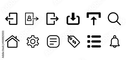 Set of User Interface icon vectors. Home, Search, Menu, Notification, Settings, Download, Upload, User, Logout, Login icons pack