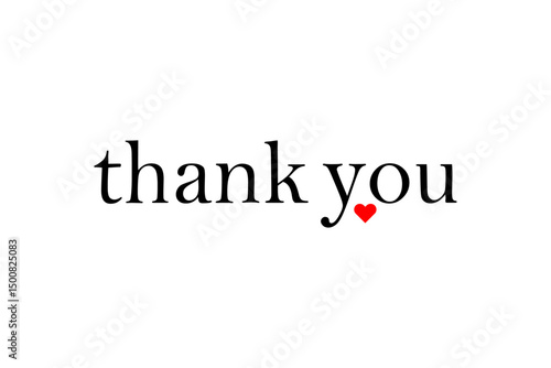 thank you - Thank you word with small heart for note, sign, banner, type logo. Isolated.

