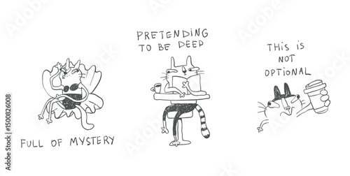 Minimal Cat Doodles – Whimsical Funny Illustration