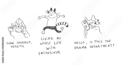 Minimal Cat Doodles – Whimsical Funny Illustration