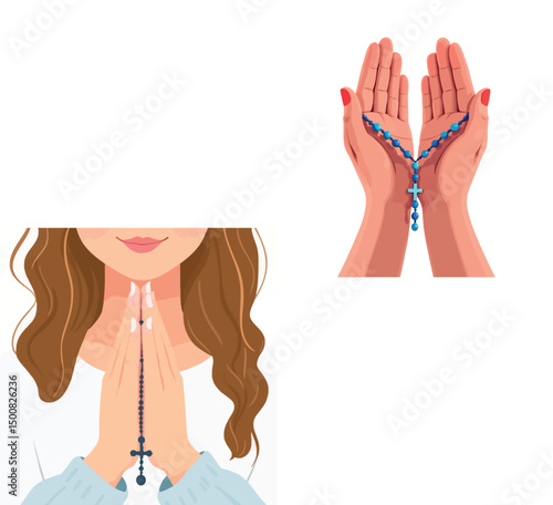 Vsai woman praying holding rosary beads in hands