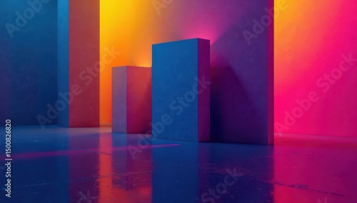 Wallpaper Mural Bold geometric blocks with irregular edges in neon colors, sharp, texture, grid Torontodigital.ca