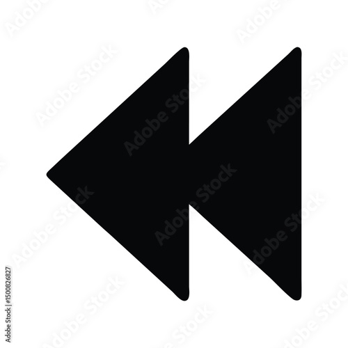 Rewind icon vector. Media control symbol, backward skip button for video players, music apps, or podcast interfaces