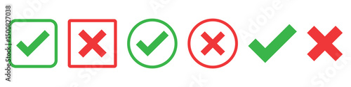 green tick mark. red cross mark icons. yes and no buttons. do and don't button. checkmark and crossmark button.