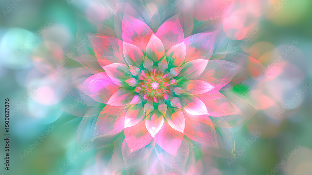 Obraz premium Digital art blurry flower painting with green and pink colors. Abstract flower background.