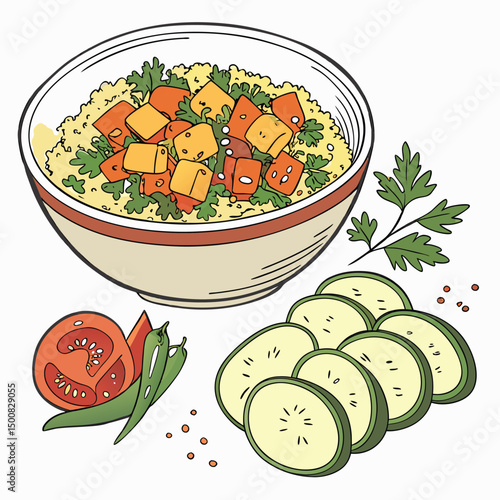 Fresh vegetable salad with tomatoes and cucumbers on a white background