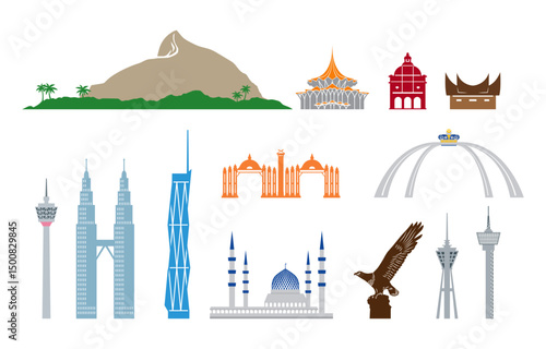 Some Malaysia landmarks simple vector graphic