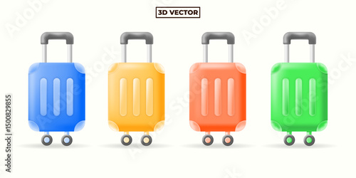 3d cartoon suitcase icon set, for traveling, suitable for describing tourist and journey concept. vector illustration