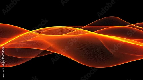 Fiery orange waves flow across a dark background, creating an abstract, dynamic design