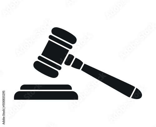 Simple Black and White Gavel Icon Illustration for Legal Justice Auction Concept