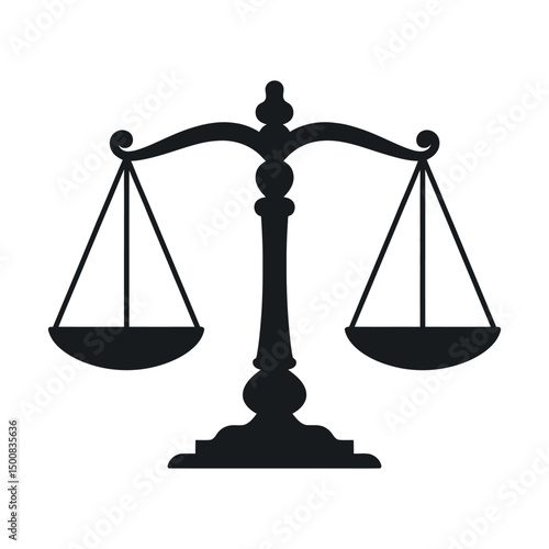 Classic Black and White Scales of Justice Icon Illustration for Legal and Law Themes