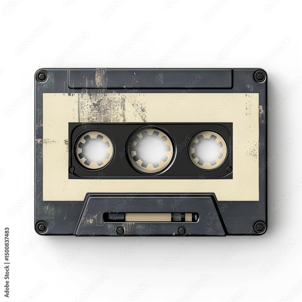 Fototapeta premium Vintage audio cassette tape music recording retro sound media player analog eighties black beige design