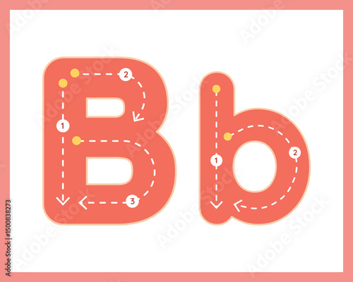 Letter B Uppercase ad Lowercase Alphabet Tracing Guide for Kids Worksheet