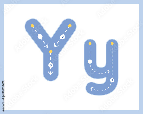 Letter Y Uppercase ad Lowercase Alphabet Tracing Guide for Kids Worksheet