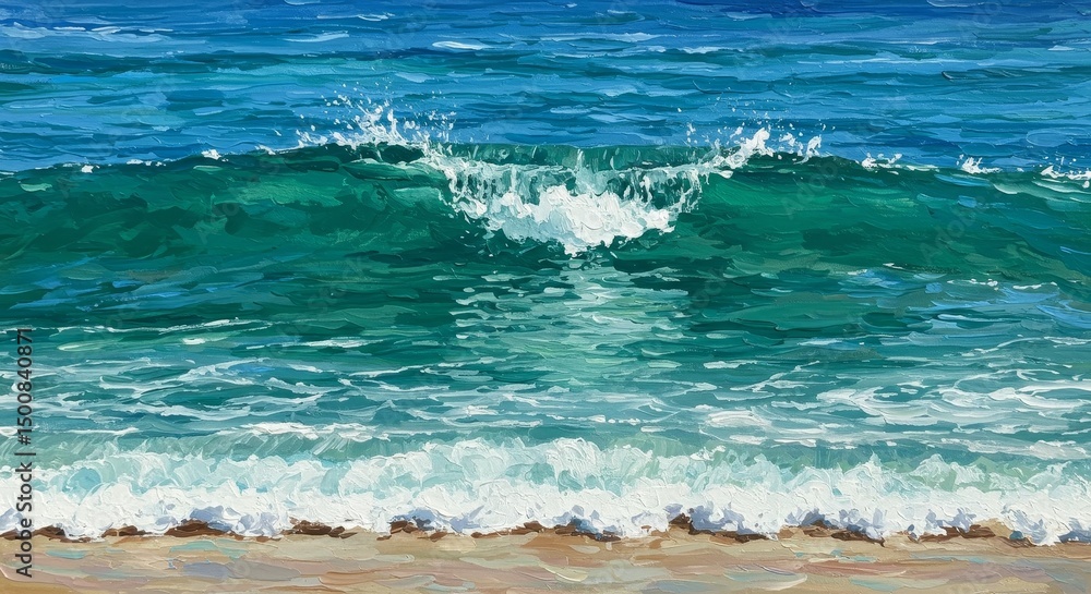 Fototapeta premium Photo of Turquoise Wave Crashing on Sandy Beach Illustration Background