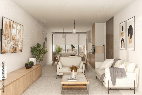 High-quality architectural render of El Garrofí, a deluxe residential project located in Pego, Alicante (Spain). The design blends restored historical elements with a clean, Mediterranean minimalist a