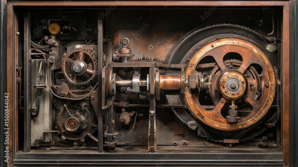 Fototapeta premium Powerful machinery with visible pistons and hydraulic systems mounted on steel frames