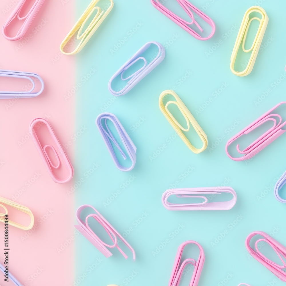 Pastel Paper Clips on Split Background, Stationery , Office Pastel Paper Clips on Split Background, Stationery , Office