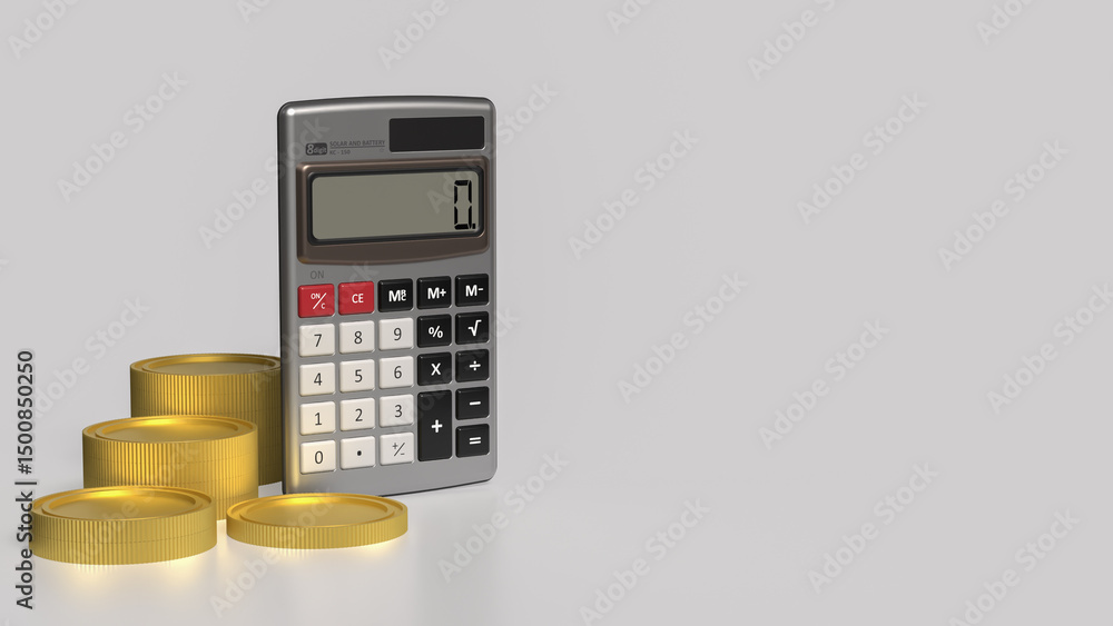 The Calculator and coins for business concept 3d Rendering.