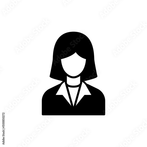 Business woman icon, vector avatar symbol. Female pictogram, girl, lady silhouette sign isolated. Face, head, profile, user, worker, manager, businesswoman, office concept.