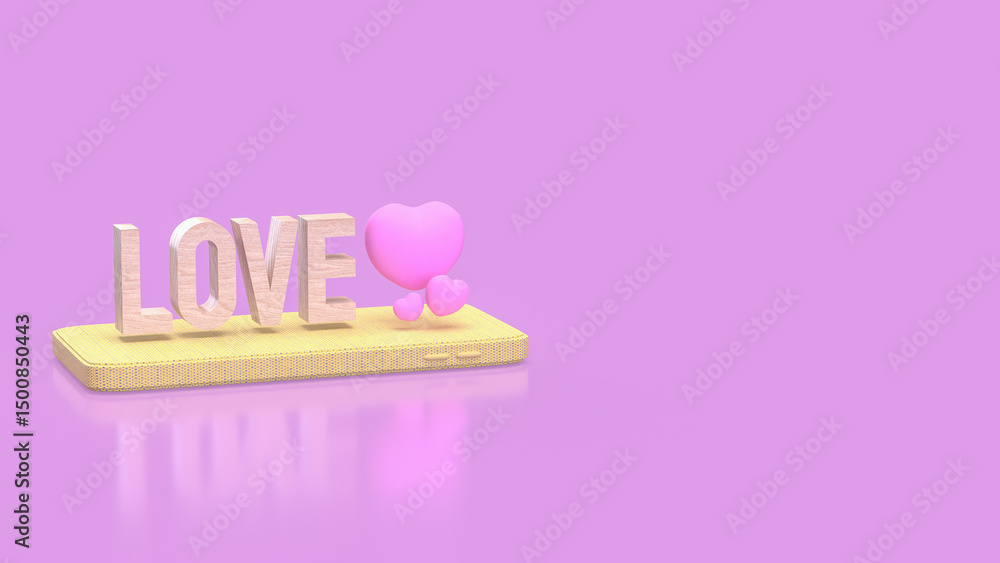 The Love wood text and Pink Heart on mobile for romance concept 3d Rendering. The Love wood text and Pink Heart on mobile for romance concept 3d Rendering.
