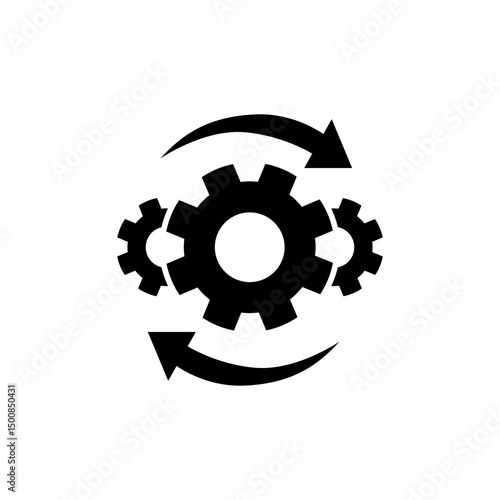 Operation process icon. Project asset implement, effective and efficient production, business concept. Gear and arrow, support, industry technology innovation.