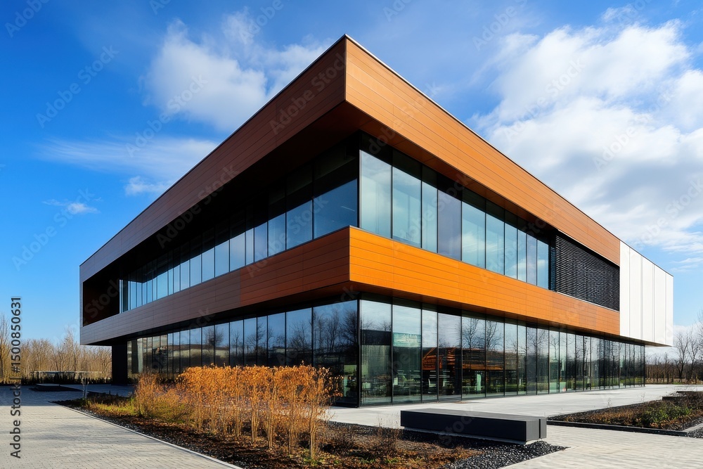 New Office Building. Modern Business Exterior Architecture against Clear Blue Sky New Office Building. Modern Business Exterior Architecture against Clear Blue Sky