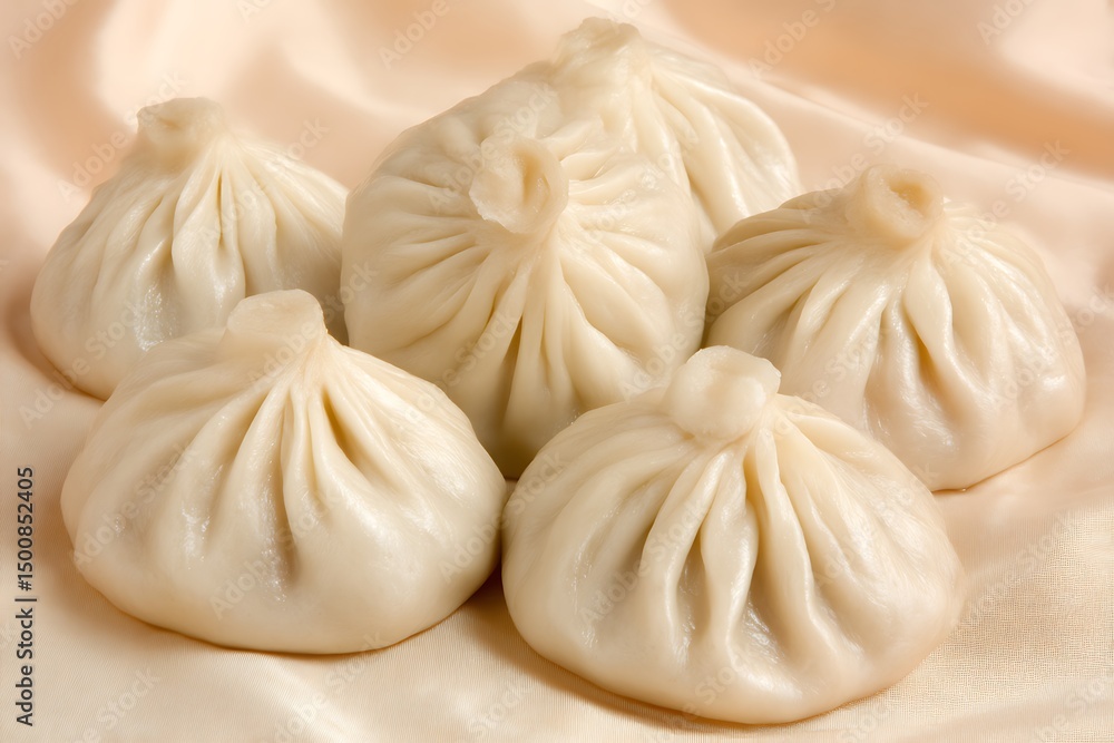 Steamed dumplings arranged elegantly on fabric Steamed dumplings arranged elegantly on fabric