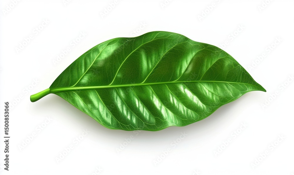 Fototapeta premium Single green leaf, isolated, white background, nature, botany, website design