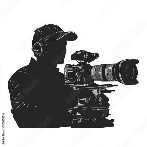 camera man silhouette , bla...
