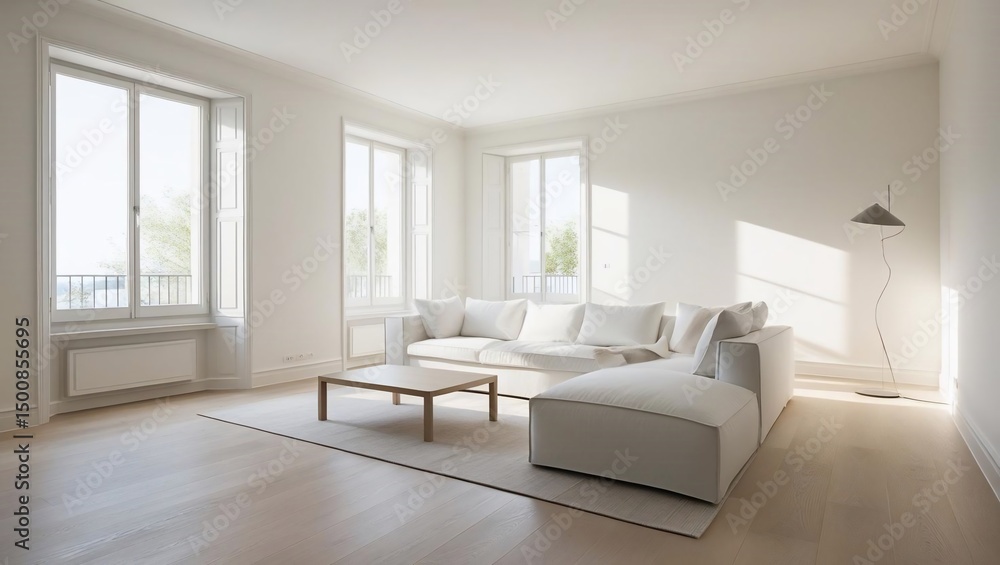 Serene Living: A Bright, Minimalist Space with Natural Light and White Décor Serene Living: A Bright, Minimalist Space with Natural Light and White Décor