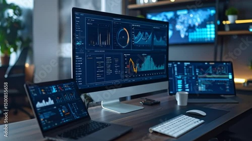 Wallpaper Mural Financial Dashboard on Multiple Computer Screens Displaying Real-Time Stock Market Analysis Torontodigital.ca