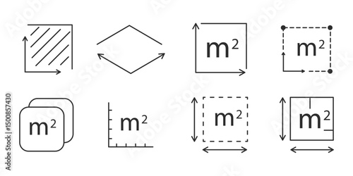 Square meter icon line quantity area, m2 measuring area sign symbol. Simple territory measurement. Flat area square meter.