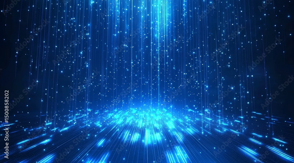 Digital Space with Blue Light Beams and Particles Digital Space with Blue Light Beams and Particles