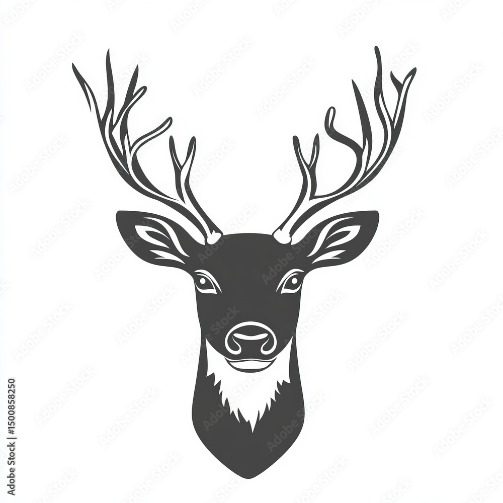 Naklejka premium reindeer head silhouette , black and white illustration isolated on white background