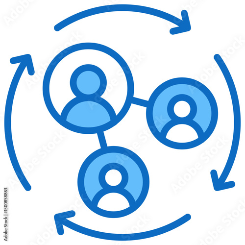 Career Network - Blue Fill Outline Icon - Connected user icons in a circular flow, representing peer networking, collaboration, and career exchange