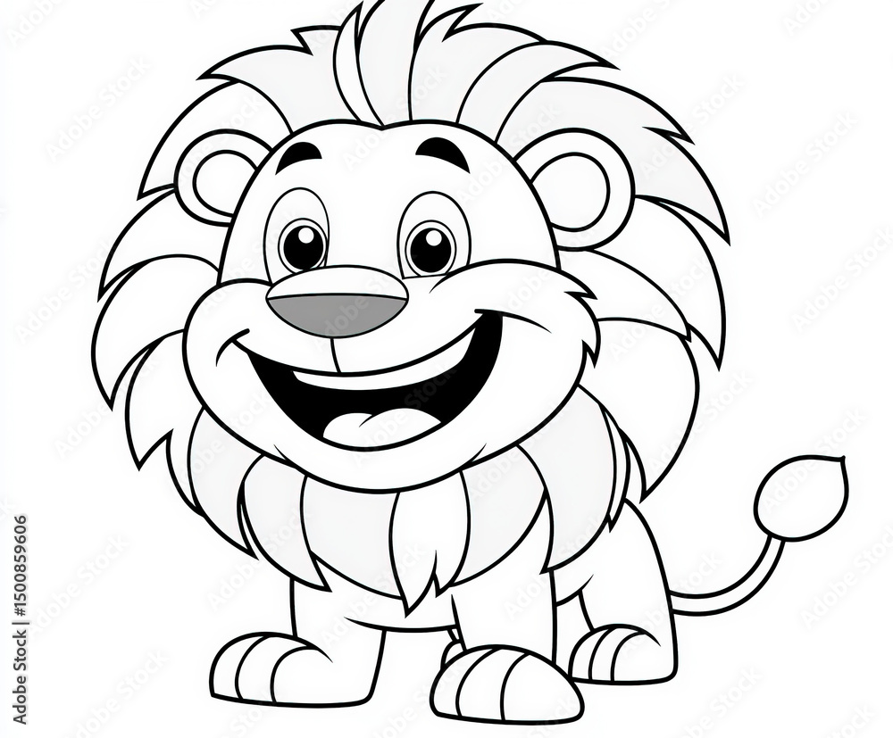 Fototapeta premium A friendly lion with a big mane , coloring page for kids