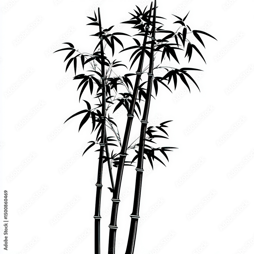 Obraz premium bamboo silhouette , black and white illustration isolated on white background