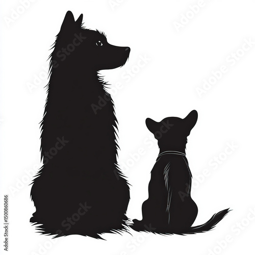 cat and dog silhouette , bl...