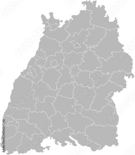 Baden-Württemberg, Germany – administrative vector map with district boundaries (Web Mercator projection, PPT-compatible & fully editable)