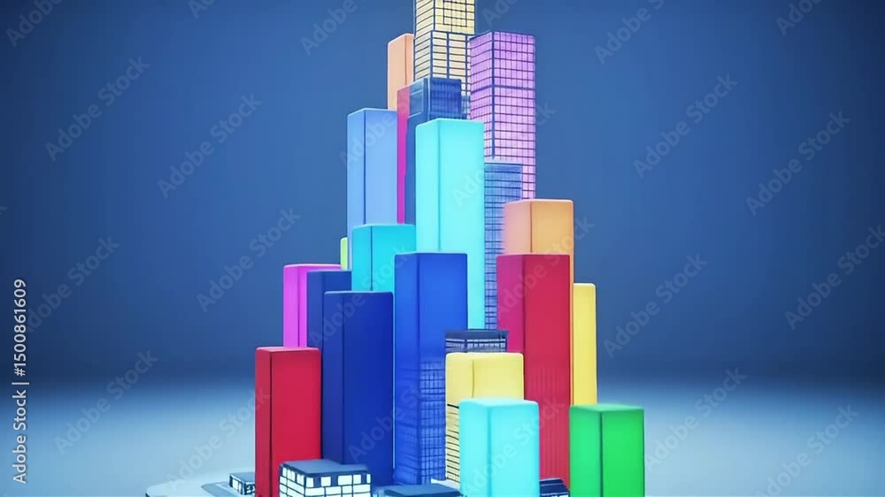 Animation of buildings growing quickly into the blue sky Animation of buildings growing quickly into the blue sky
